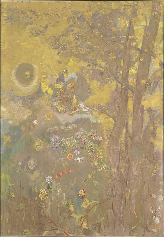 Trees On A Yellow Background Painting by Odilon Redon