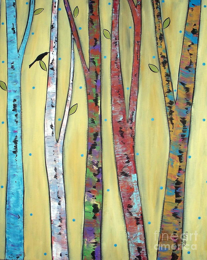 Tree Painting - Trees On Yellow by Karla Gerard