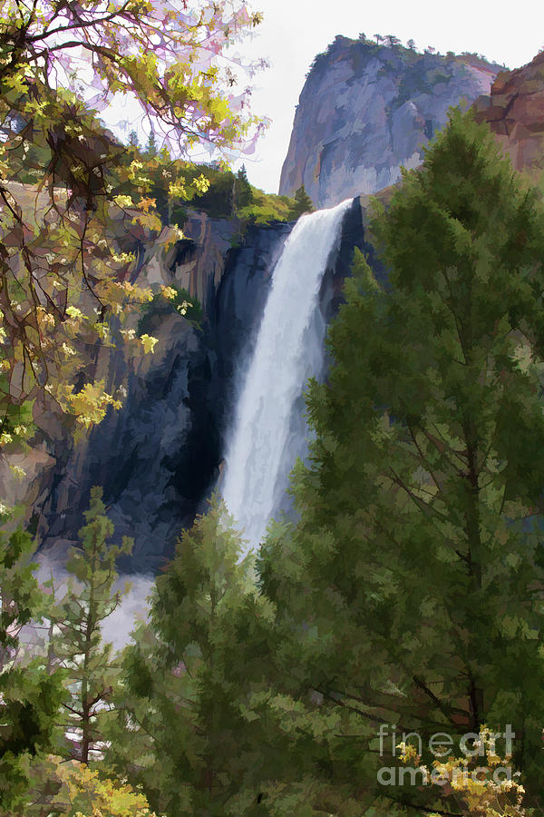 Trees Yosemite Falls Color Photograph by Chuck Kuhn