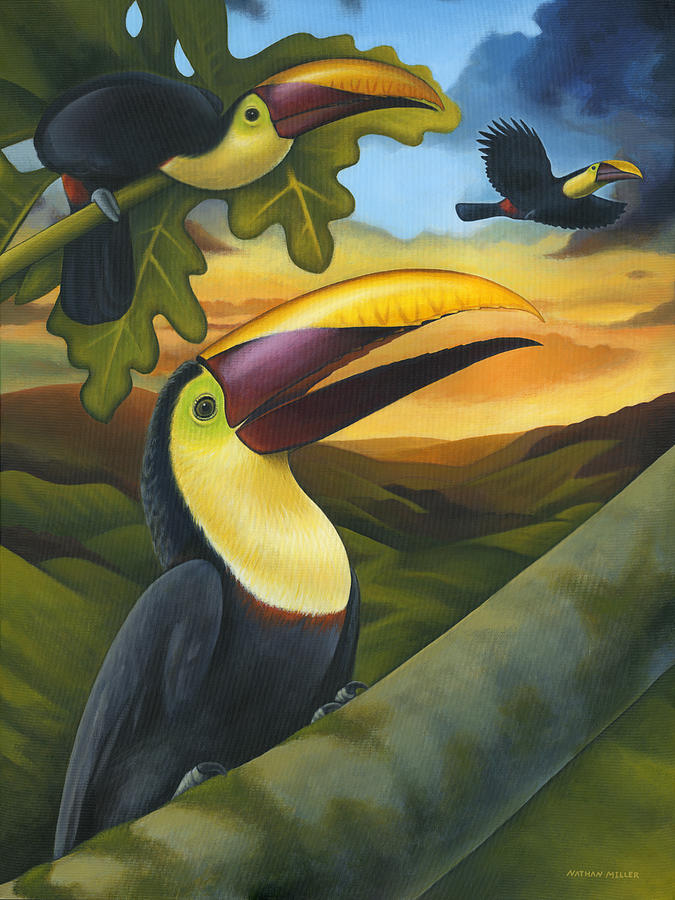 Treetop Toucans Painting by Nathan Miller