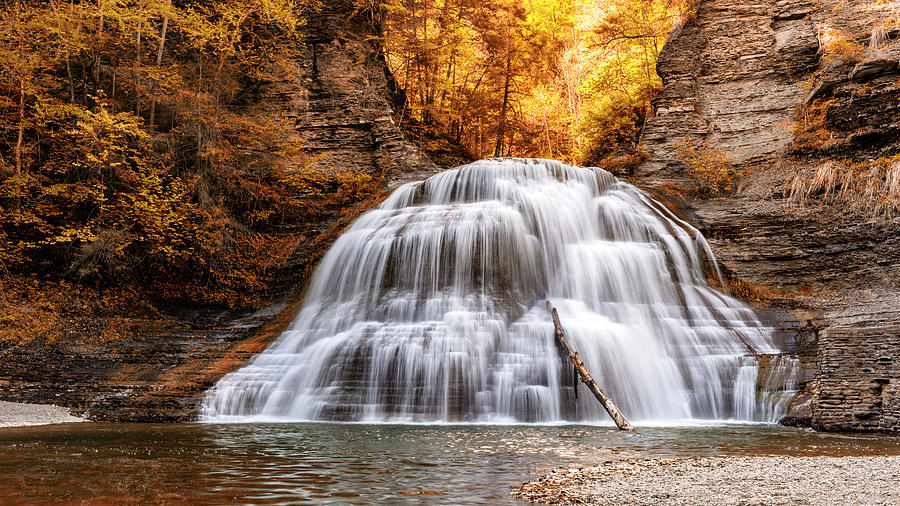 Waterfall Photograph - Treman Lower Falls - Indian Summer by Stephen Stookey