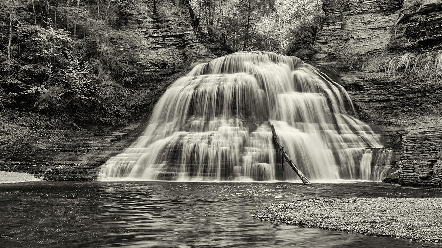 Treman Lower Falls - Sepia Photograph by Stephen Stookey
