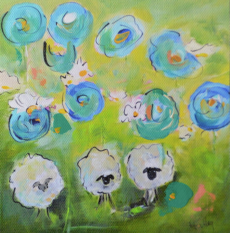 Tres Sheep Painting by Teresa Tilley