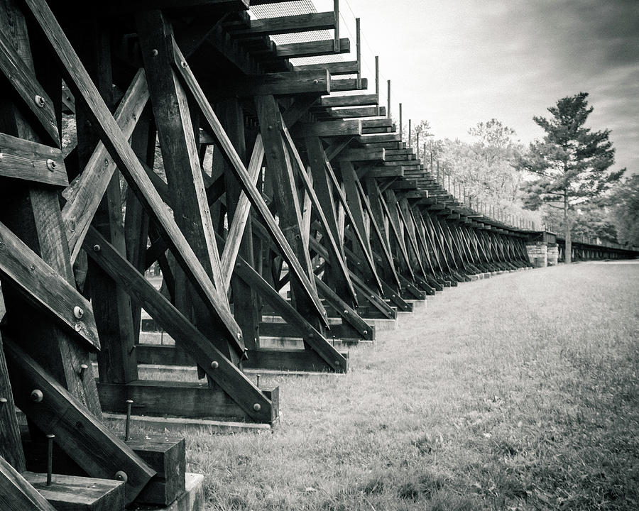 Trestle and Field Black and White Photograph by Kelly VanDellen