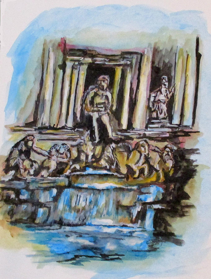 Pen Painting - Trevi Fountain, Rome by Clyde J Kell