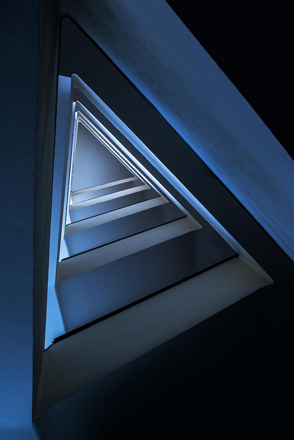 City Photograph - Triangle staircase in blue tones by Jaroslaw Blaminsky