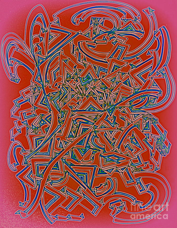 Triangles and Curves in Red Digital Art by Nancy Kane Chapman