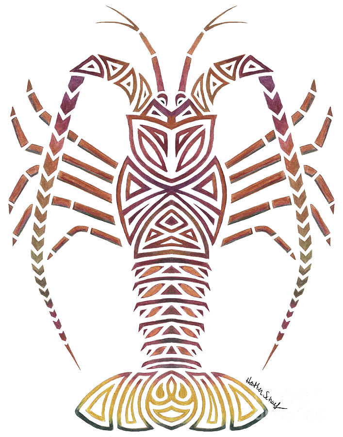 Tribal Caribbean Lobster Drawing by Heather Schaefer