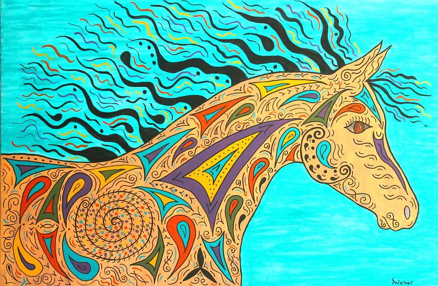 Tribal Carnival Spirit Horse Painting by Susie WEBER