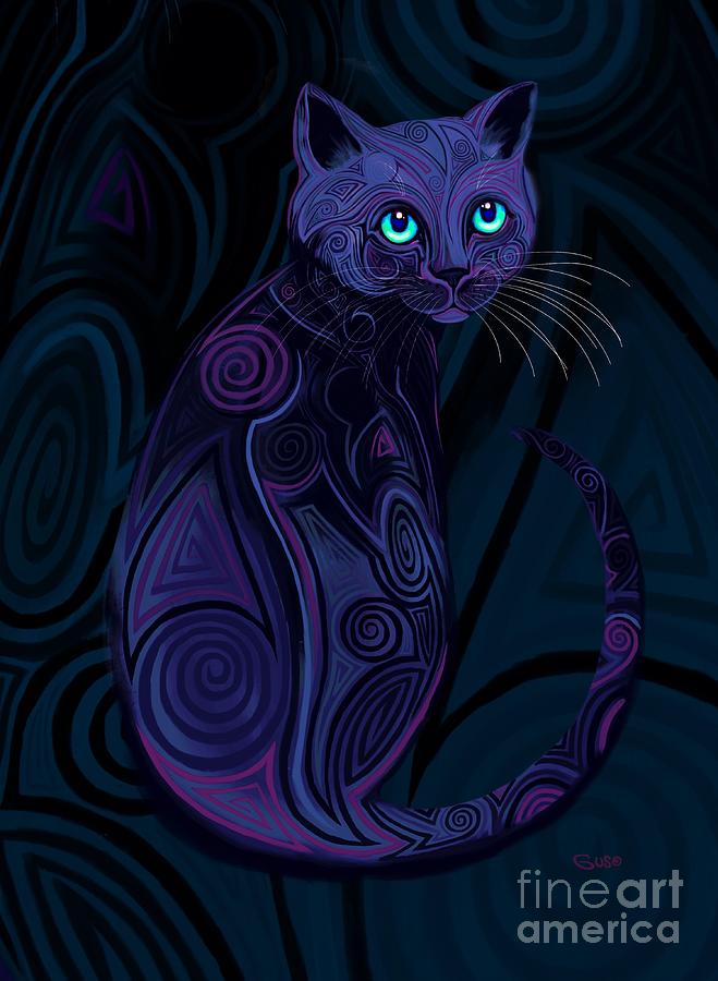 Tribal Cat Blue Eyes Digital Art by Nick Gustafson