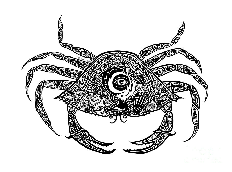 Nature Drawing - Tribal Crab by Carol Lynne
