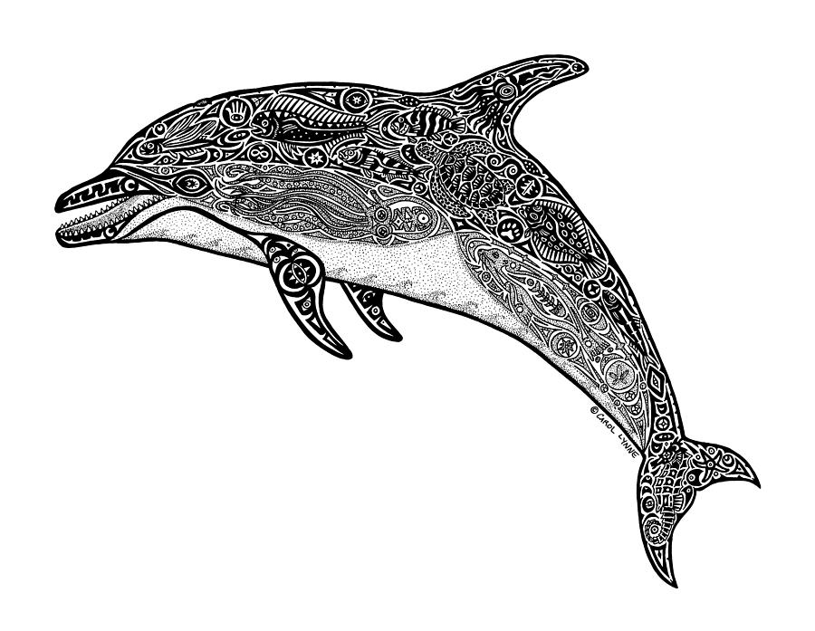 Nature Drawing - Tribal Dolphin by Carol Lynne