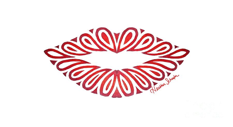 Lips Drawing - Tribal Lips by Heather Schaefer