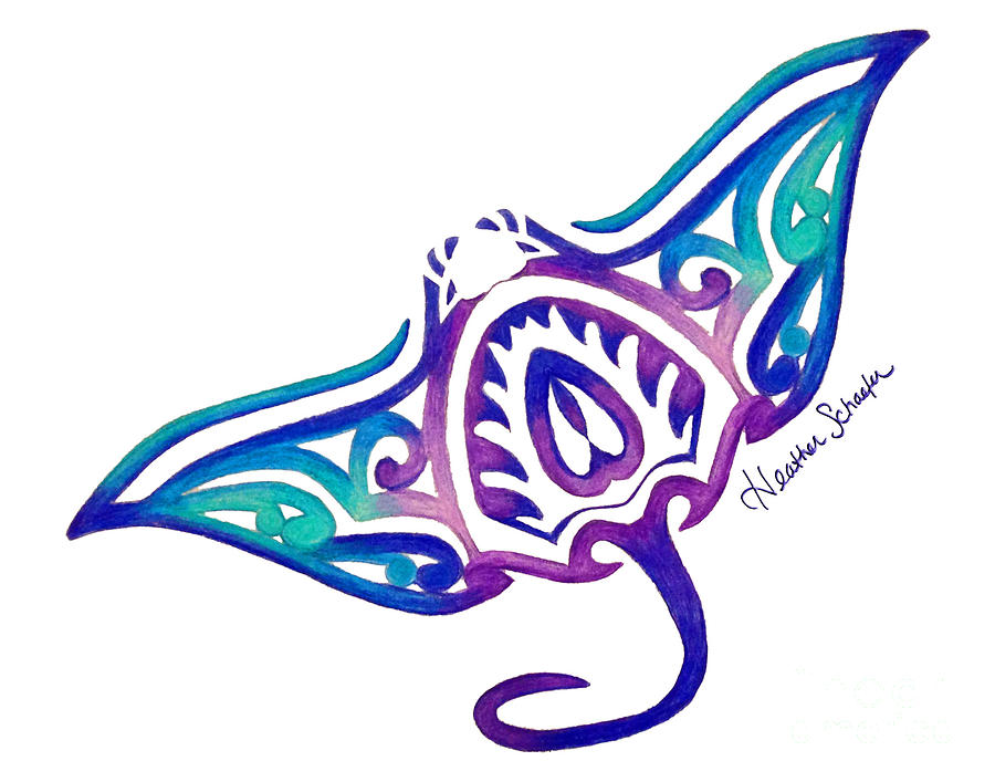 Tribal Manta Ray Drawing by Heather Schaefer