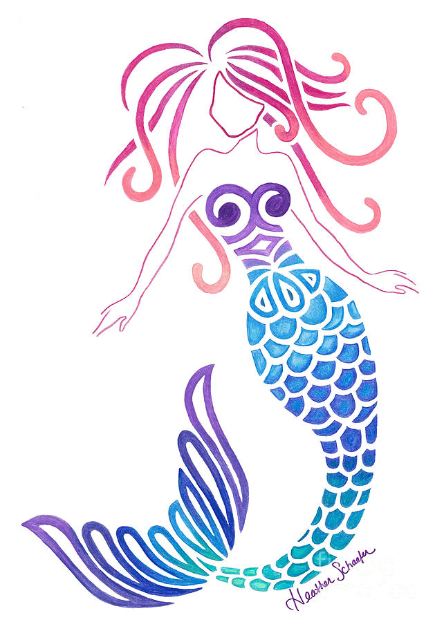 Tribal Mermaid Drawing by Heather Schaefer
