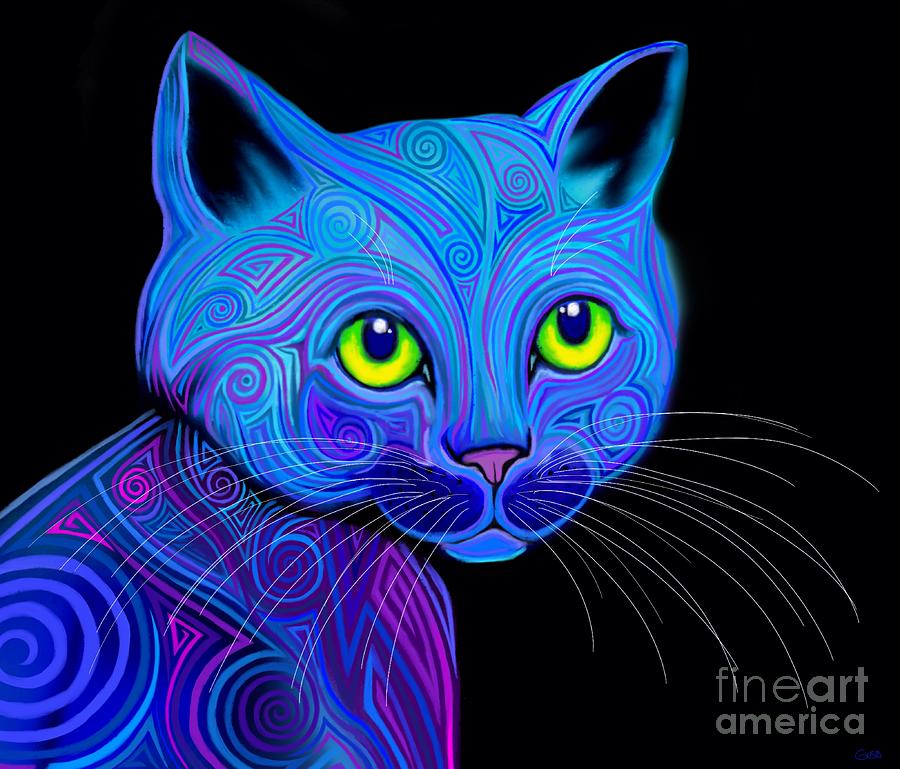 Tribal Rainbow Cat Digital Art by Nick Gustafson