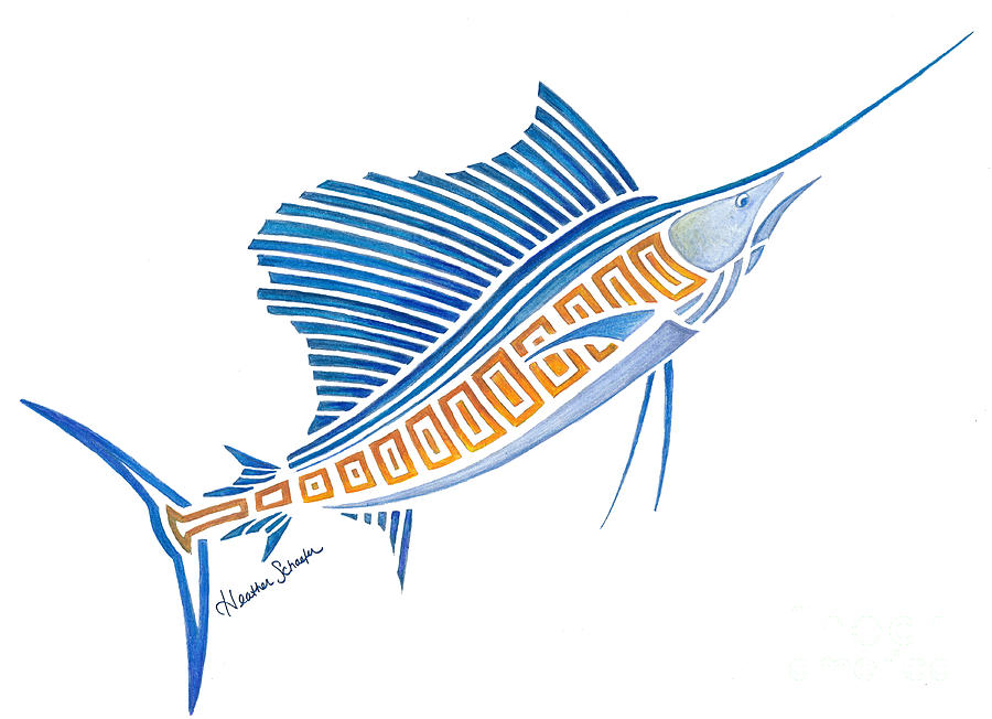 Tribal Sailfish Drawing by Heather Schaefer