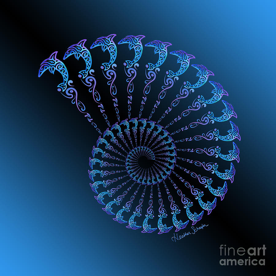 Tribal Dolphin Spiral Shell Digital Art by Heather Schaefer