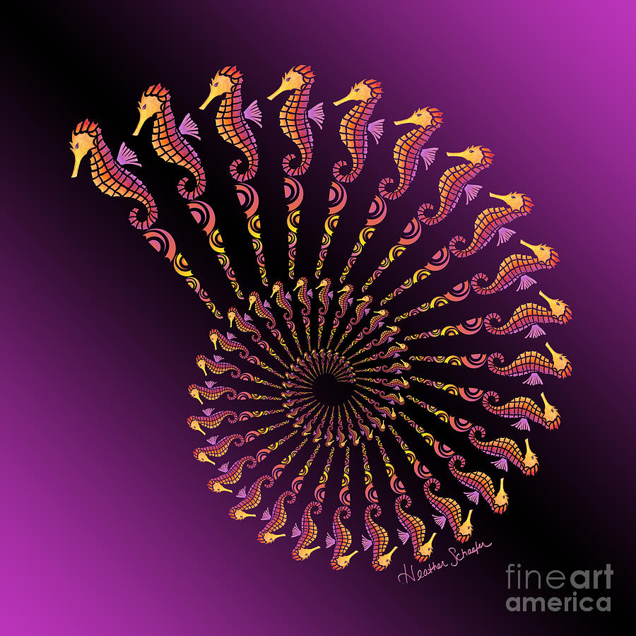 Tribal Seahorse Spiral Shell Digital Art by Heather Schaefer