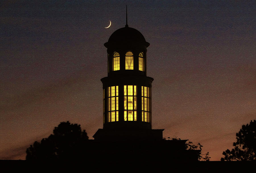 Newport News Photograph - Trible Library Dome And Crescent Moon by Ola Allen