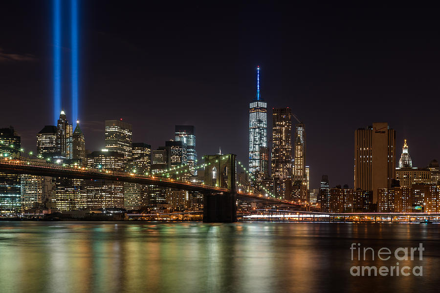 Tribute in Lights Over the Brooklyn Bridge Photograph by Alissa Beth Photography