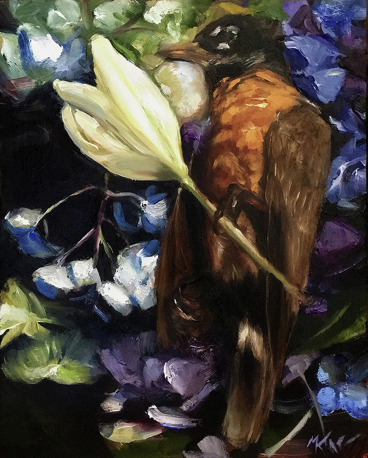 Flower Painting - Tribute to a Robin by Margot King