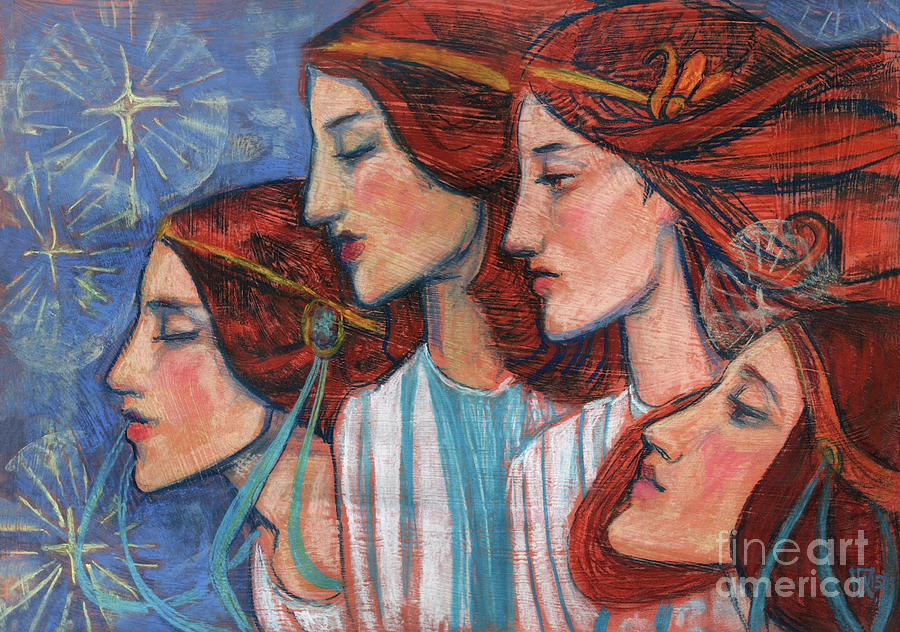 Art Nouveau Pastel - Tribute to Art Nouveau, pastel painting, fine art, redhaired girls by Julia Khoroshikh