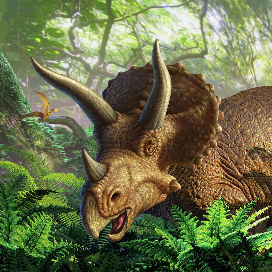 Prehistoric Digital Art - Triceratops by Jerry LoFaro