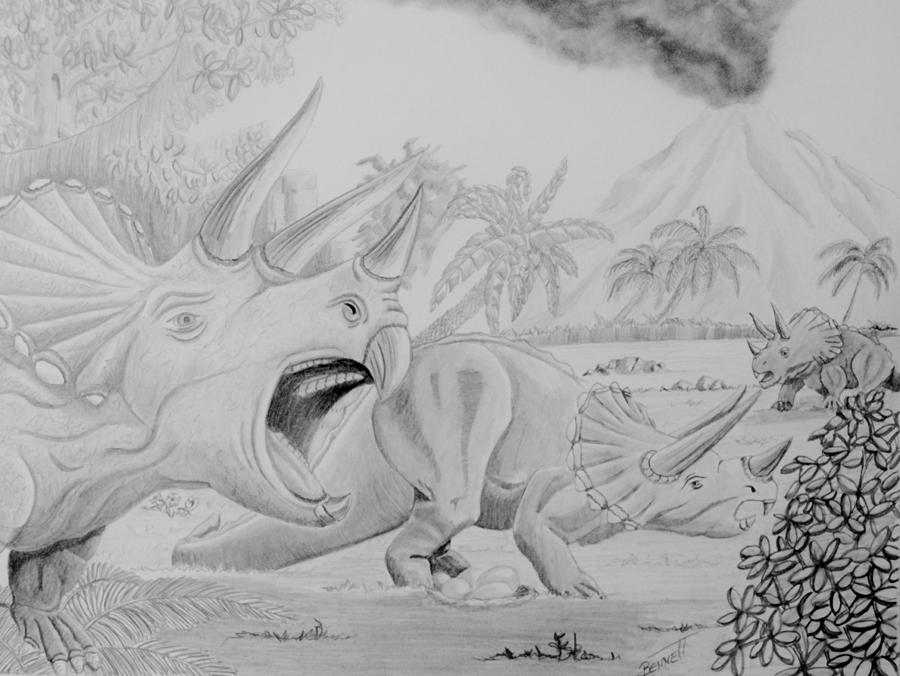 Triceratops  Drawing by Rick Bennett
