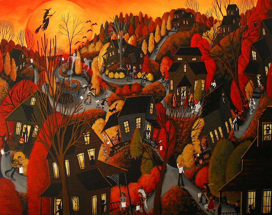 Trick Or Treat 2015 - Halloween landscape Painting by Debbie Criswell
