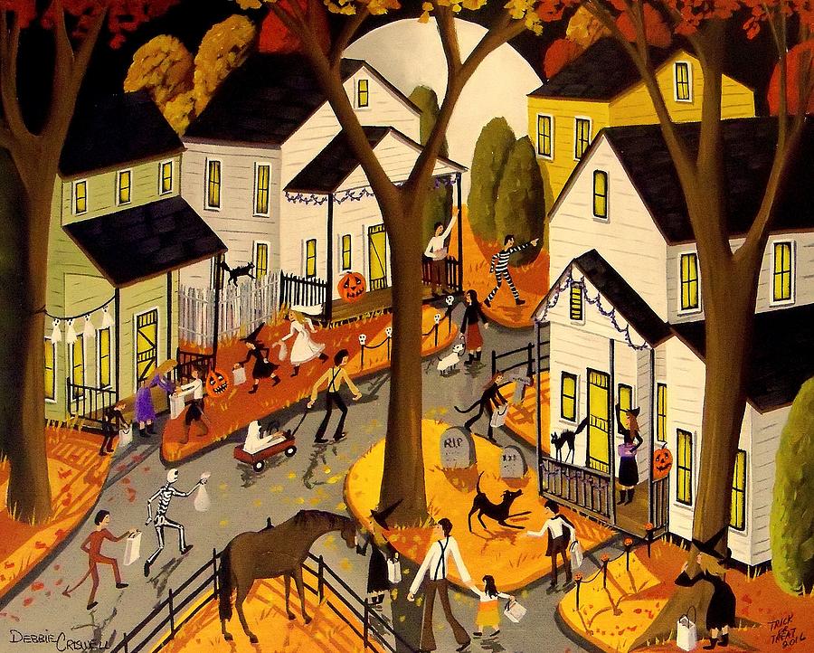 Trick Or Treat 2017 - Halloween night Painting by Debbie Criswell