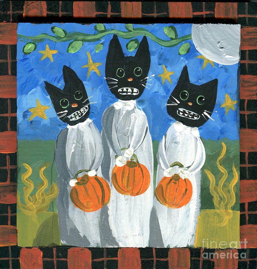 Trick Or Treat Halloween Cat Ghosts Painting By Follow Themoonart