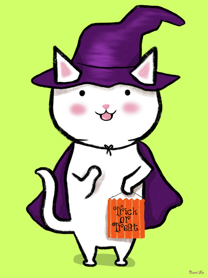 Halloween Painting - Trick Or Treat Kitty by Little Bunny Sunshine