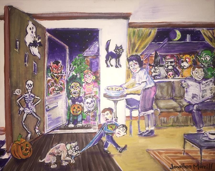 Trick or Treat on Exeter Street Painting by Jonathan Morrill