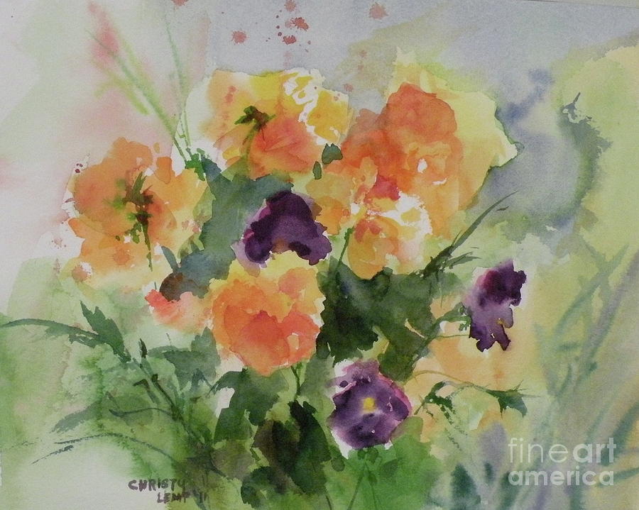 Trick or Treat pansies Painting by Christy Lemp