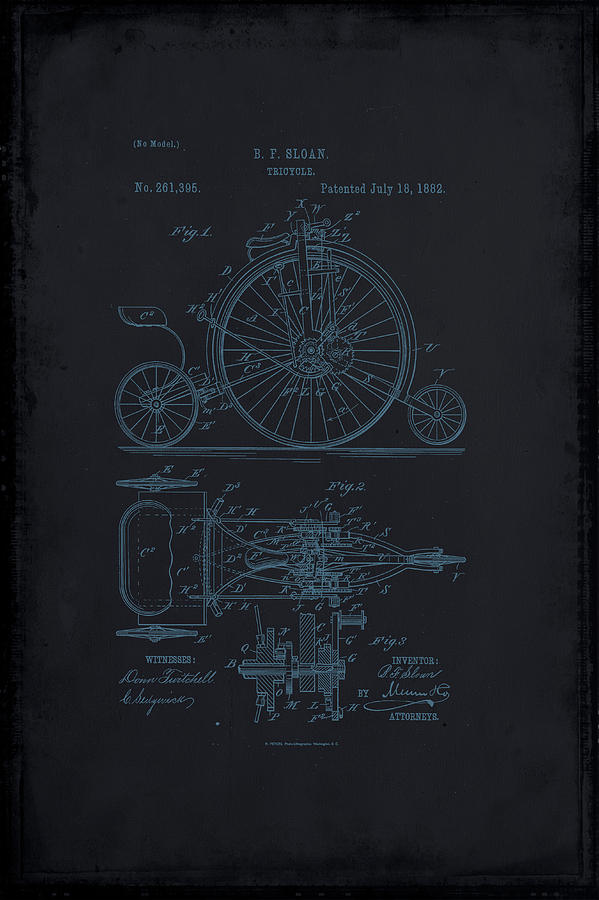 Tricycle Patent Drawing 1b Mixed Media by Brian Reaves