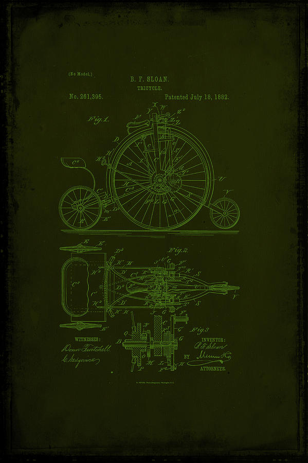 Tricycle Patent Drawing 1c Mixed Media by Brian Reaves