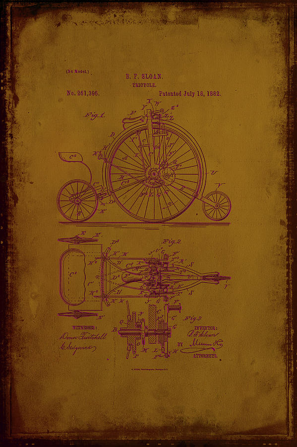 Tricycle Patent Drawing 1j Mixed Media by Brian Reaves