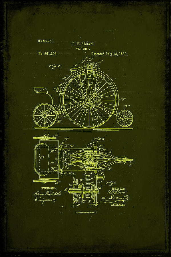 Tricycle Patent Drawing 1l Mixed Media by Brian Reaves