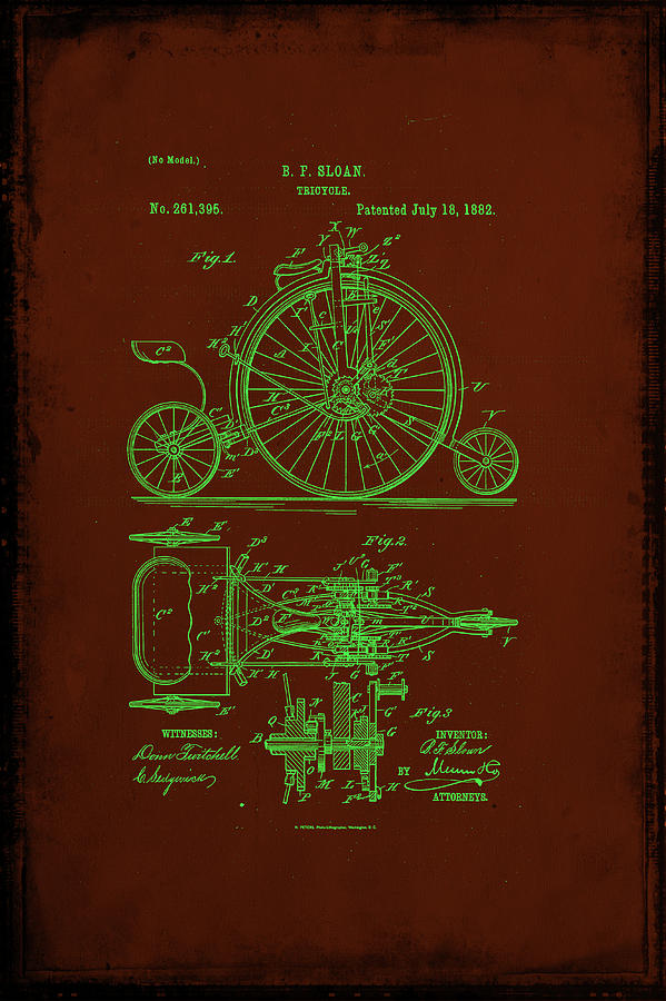 Tricycle Patent Drawing  Mixed Media by Brian Reaves