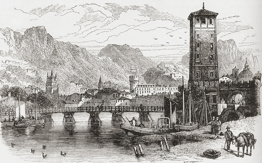 Bridge Drawing - Trient, Martigny, Valais, Switzerland by Vintage Design Pics