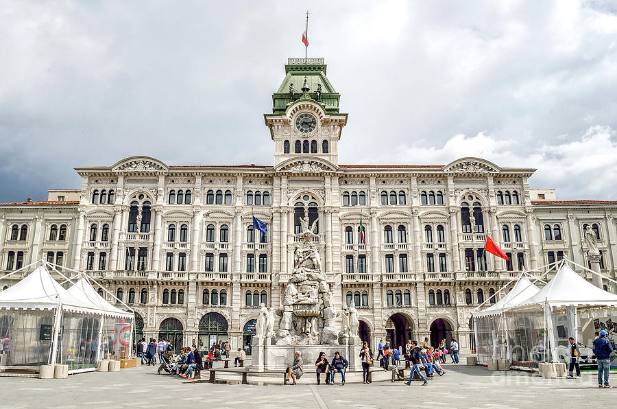 Trieste piazza unita italia friuli city hall fountain canvas italy Photograph by Luca Lorenzelli