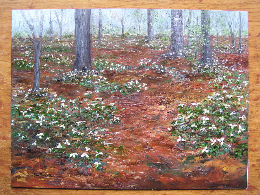 Trilliums after the rain Painting by Jan Byington
