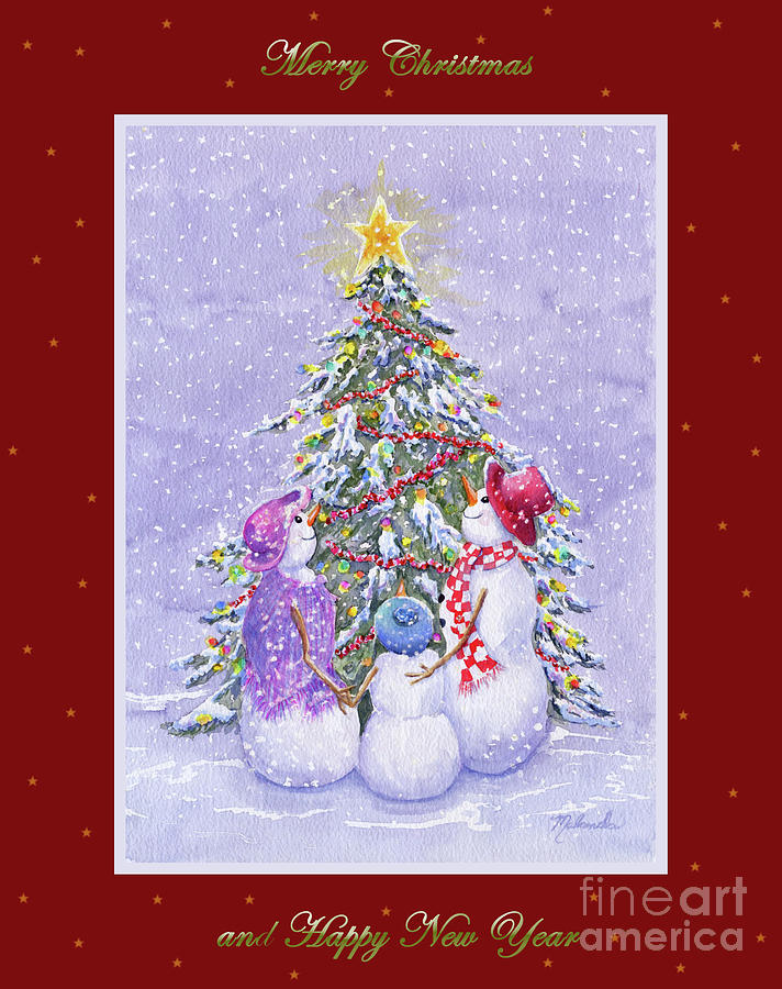 Trimming the Tree Christmas Card Painting by Malanda Warner