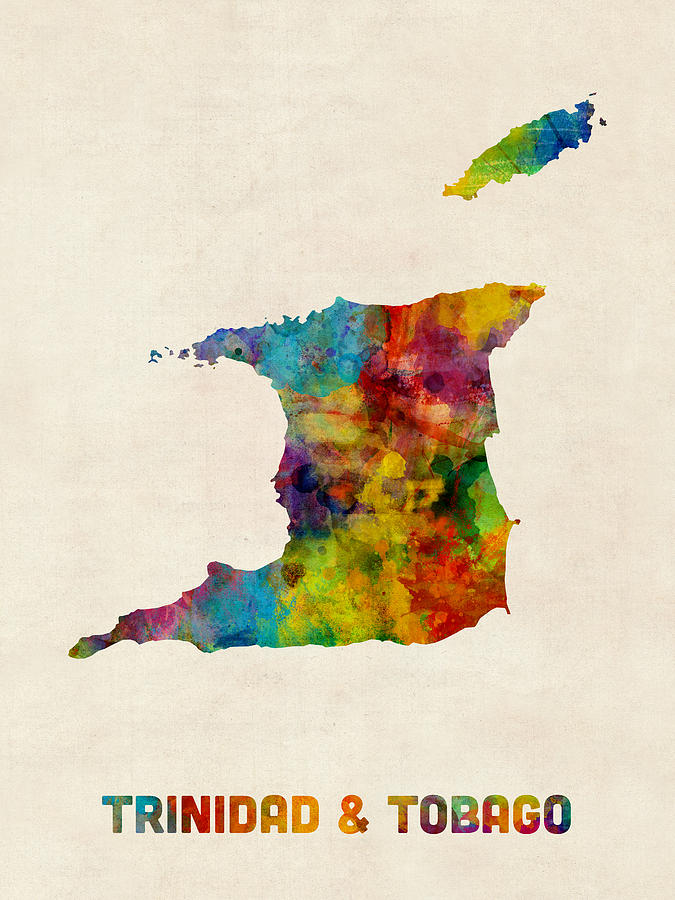 Watercolour Digital Art - Trinidad and Tobago Watercolor Map by Michael Tompsett