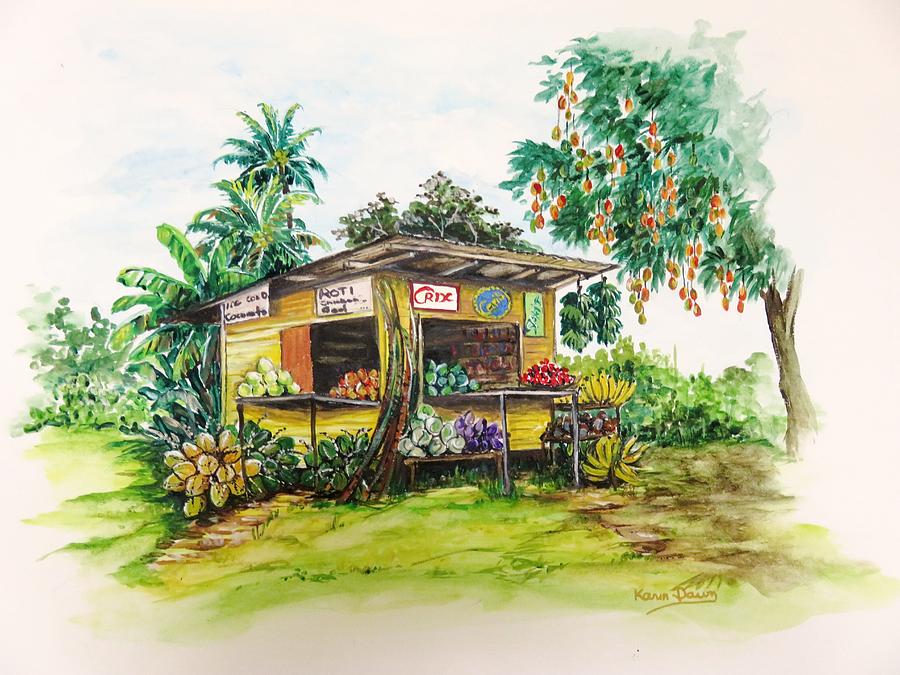 Trinidad Roadside Vendor Painting by Karin  Dawn Kelshall- Best