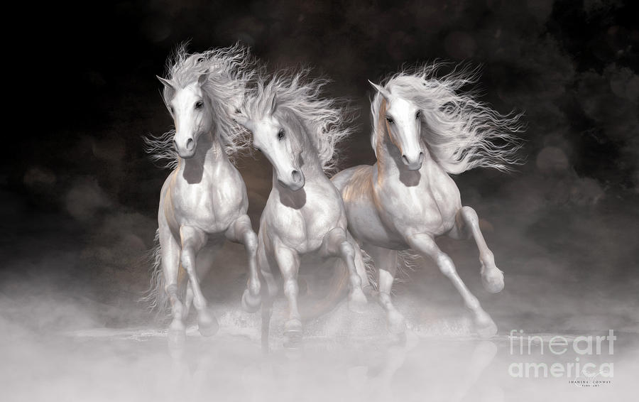Trinity Horses Neutrals Digital Art by Shanina Conway