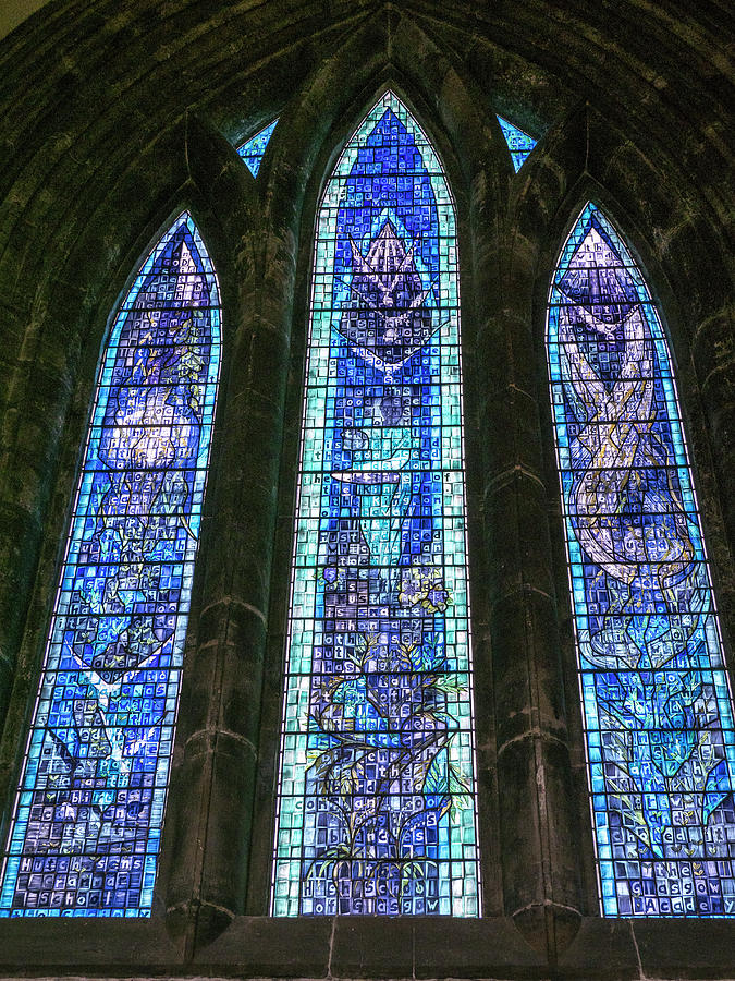 Trio of Blue Stained Glass Photograph by Jean Noren