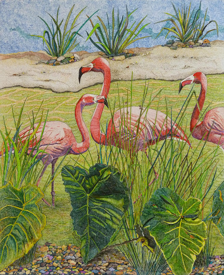 Flamingo Painting - Trio of Threes by Karen Merry