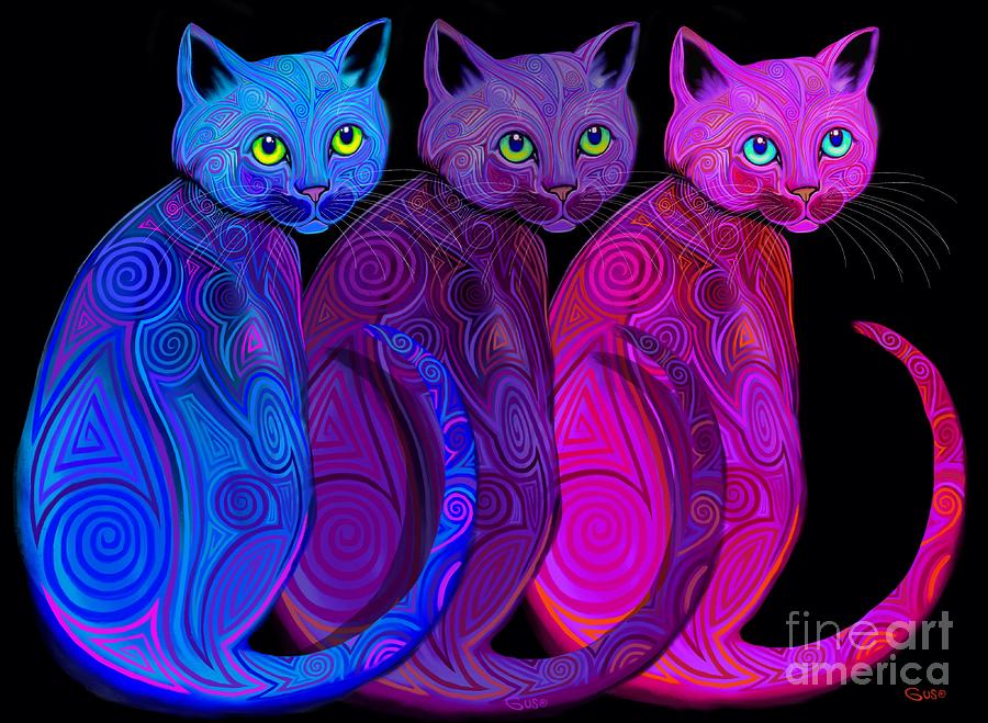Trio of Tribal Cats Digital Art by Nick Gustafson